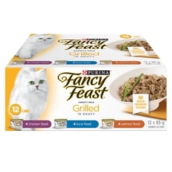 Purina Fancy Feast Grilled Wet Cat Food in Gravy Variety Pack Poultry & Fish 12 Count 12x85.0 g, $1.27/100g