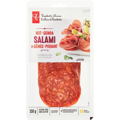 President's Choice Thinly Sliced Hot Genoa Salami 150 g, $56.60/1kg $5.66/100g