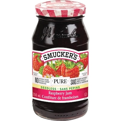 Smucker’s Pure confiture de framboises sans pépins 250 ml, 2,40 $/100ml