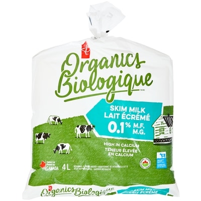 PC Biologique Lait Écrémé 4 l, 0,30 $/100ml