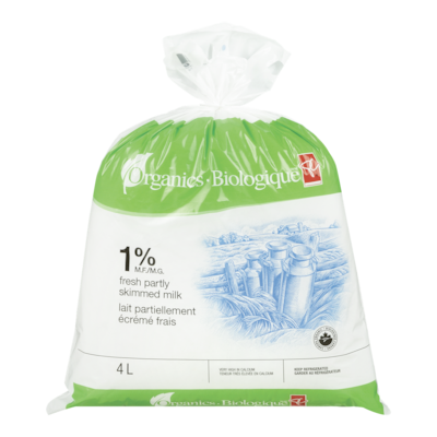 PC Organics Organic Partly Skimmed 1% Milk 4 l, $0.25/100ml