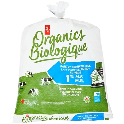 PC Organics Organic Partly Skimmed 1% Milk 4 l, $0.27/100ml