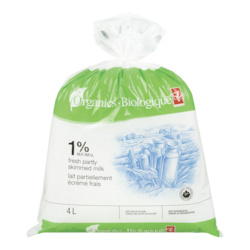 PC Biologique Lait Partiellement Écrémé 1 % 4 l, 0,28 $/100ml
