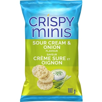 Quaker Crispy Minis Sour Cream & Onion flavour brown rice chips 100 g, $3.79/100g