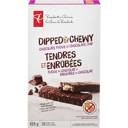 President's Choice Dipped and Chewy Chocolate Fudge and Chocolate Chip Granola Bars 618 g, $1.21/100g