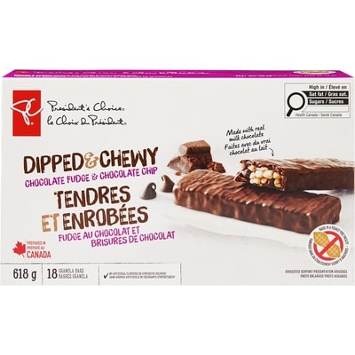 le Choix du Président Barres granola Tendres et enrobées, fudge au chocolat et brisures de chocolat 618 g, 1,70 $/100g