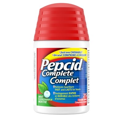 Pepcid Complet, comprimés à croquer, menthe, acidoréducteur pour brûlures d'estomac 25 ea, 0,76 $/1ch