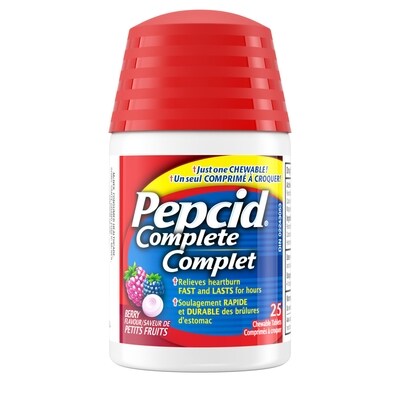 Pepcid Complet, comprimés à croquer, Petits fruits, acidoréducteur pour brûlures d'estomac 25 ea, 0,76 $/1ch