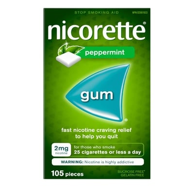 Nicorette Nicotine Gum, Quit Smoking Aid, Peppermint, 2mg 105 ea, $0.39/1ea