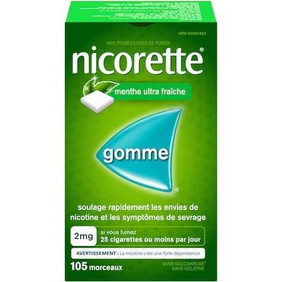 Nicorette Gomme de nicotine, 2 mg, Menthe Ultra fraîche 105 ea, 0,43 $/1ch