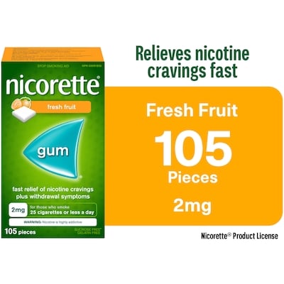 Nicorette Nicotine Gum, Nicotine 2mg, Fresh Fruit 105 ea, $0.39/1ea