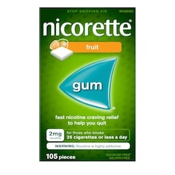 Nicorette Gomme aux fruits 2 mg 105 ea, 0,42 $/1ch
