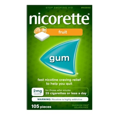 Nicorette Gomme à 2 mg de nicotine, Fruits frais 105 ea, 0,42 $/1ch