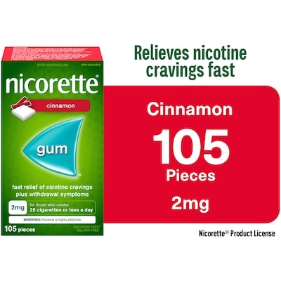 Nicorette Gum, Nicotine 2mg, Cinnamon  105 ea, $0.39/1ea