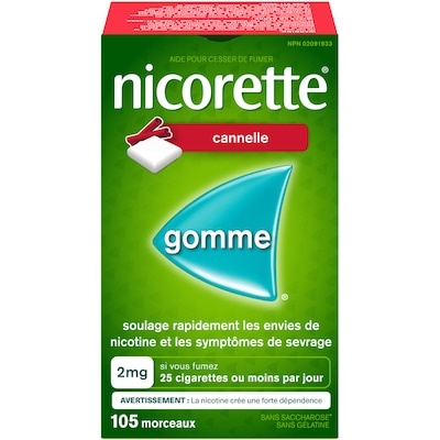 Nicorette Gomme à 2 mg de nicotine, cannelle 105 ea, 0,43 $/1ch
