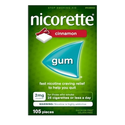 Nicorette Gomme à 2 mg de nicotine, saveur de cannelle 105 ea, 0,42 $/1ch