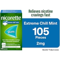 Nicorette Nicotine Gum, 2 mg, Extreme Chill Mint 105 ea, $0.35/1ea
