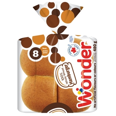 Wonder 100% Whole Wheat Hamburger Buns 8pk 8x56.0 g, $0.89/100g