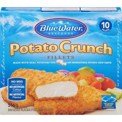 BlueWater Seafoods Potato Crunch Fish, Wild Caught Pollock, Frozen, 10 Count 516 g, $1.74/100g