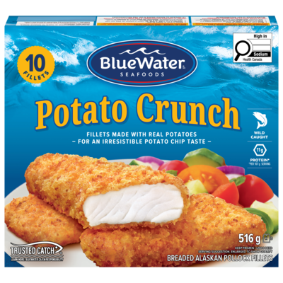 BlueWater Seafoods Potato Crunch Fish, Wild Caught Pollock, Frozen, 10 Count 516 g, $1.55/100g