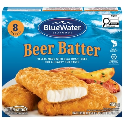 BlueWater Seafoods Beer Batter Fillets 450 g, $2.22/100g