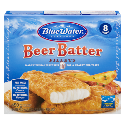 BlueWater Seafoods Beer Battered Fish, Wild Caught Pollock, Frozen, 8 Count 450 g, $2.00/100g