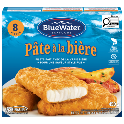 BlueWater Seafoods Filets de Poisson Panés à la Bière Bluewater 450 g, 2,00 $/100g