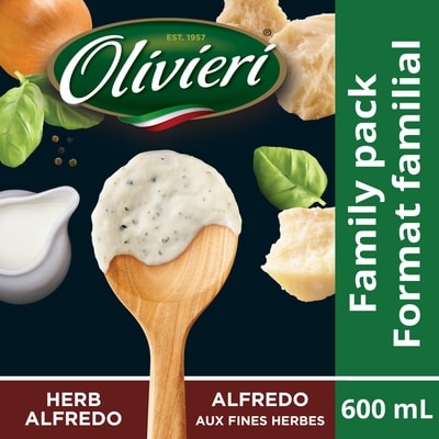 Olivieri Sauce pour pâtes alfredo et fines herbes  600 ml, 1,42 $/100ml