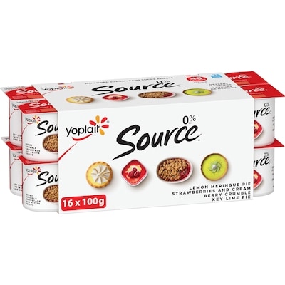 Yoplait Source 0% Smooth Traditional Yogurt Cups Variety Pack, No Added Sugar 16x100.0 g, $0.50/100g