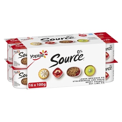 Yoplait Source 0% Smooth Traditional Yogurt Cups Variety Pack, No Added Sugar 16x100.0 g, $0.37/100g