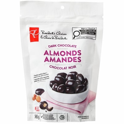 le Choix du Président Amandes enrobées de chocolat noir 340 g, 2,50 $/100g