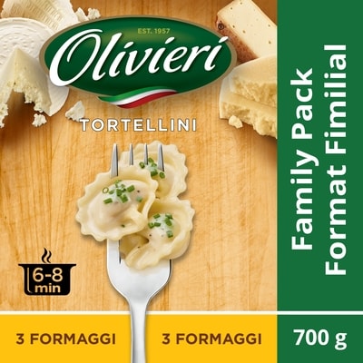 Olivieri Tortellini aux trois fromages  700 g, 1,86 $/100g