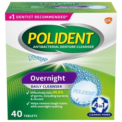 Polident Nettoyant pour dentier pour la nuit 40 ea, 0,19 $/1ch