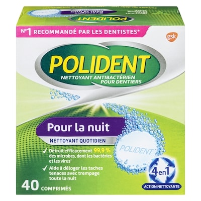 Polident Nettoyant pour dentier pour la nuit 40 ea, 0,19 $/1ch