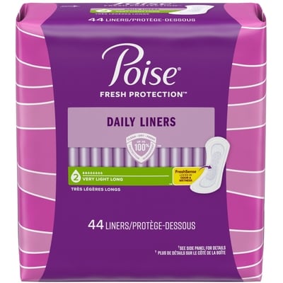 Poise Serviettes d’incontinence ultraminces pour femmes, degré d’absorption 2, absorption très légère, longueur régulière, 44 unités 44 ea, 0,20 $/1ch