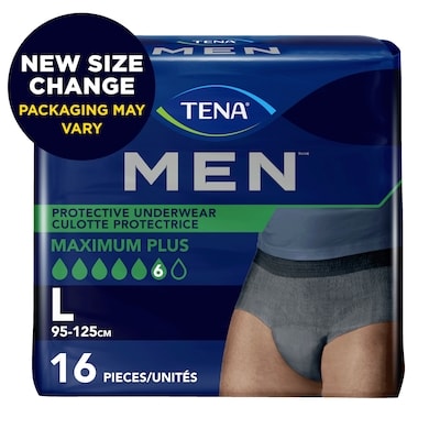 TENA Men Culottes incontinence protectrices pour homme, absorption Maximum Plus, Grand, 16 unités 16 ea, 1,25 $/1ch