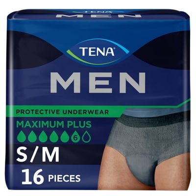 TENA Men Culottes incontinence protectrices pour homme, absorption Super Plus, P/M, 16 unités 16 ea, 1,25 $/1ch