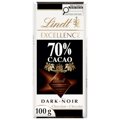 Lindt Chocolat noir EXCELLENCE 70 % de cacao – Barr 100 g, 5,99 $/100g