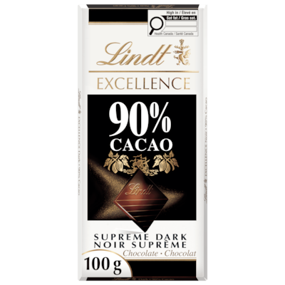Lindt Chocolat noir EXCELLENCE à 90 % de cacao – Barre 100 g, 5,50 $/100g
