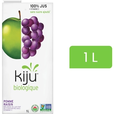 Kiju Mélange de jus de fruits pomme et raisin biologique 1 l, 0,28 $/100ml