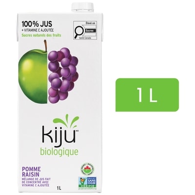 Kiju Mélange de jus de fruits pomme et raisin biologique 1 l, 0,50 $/100ml