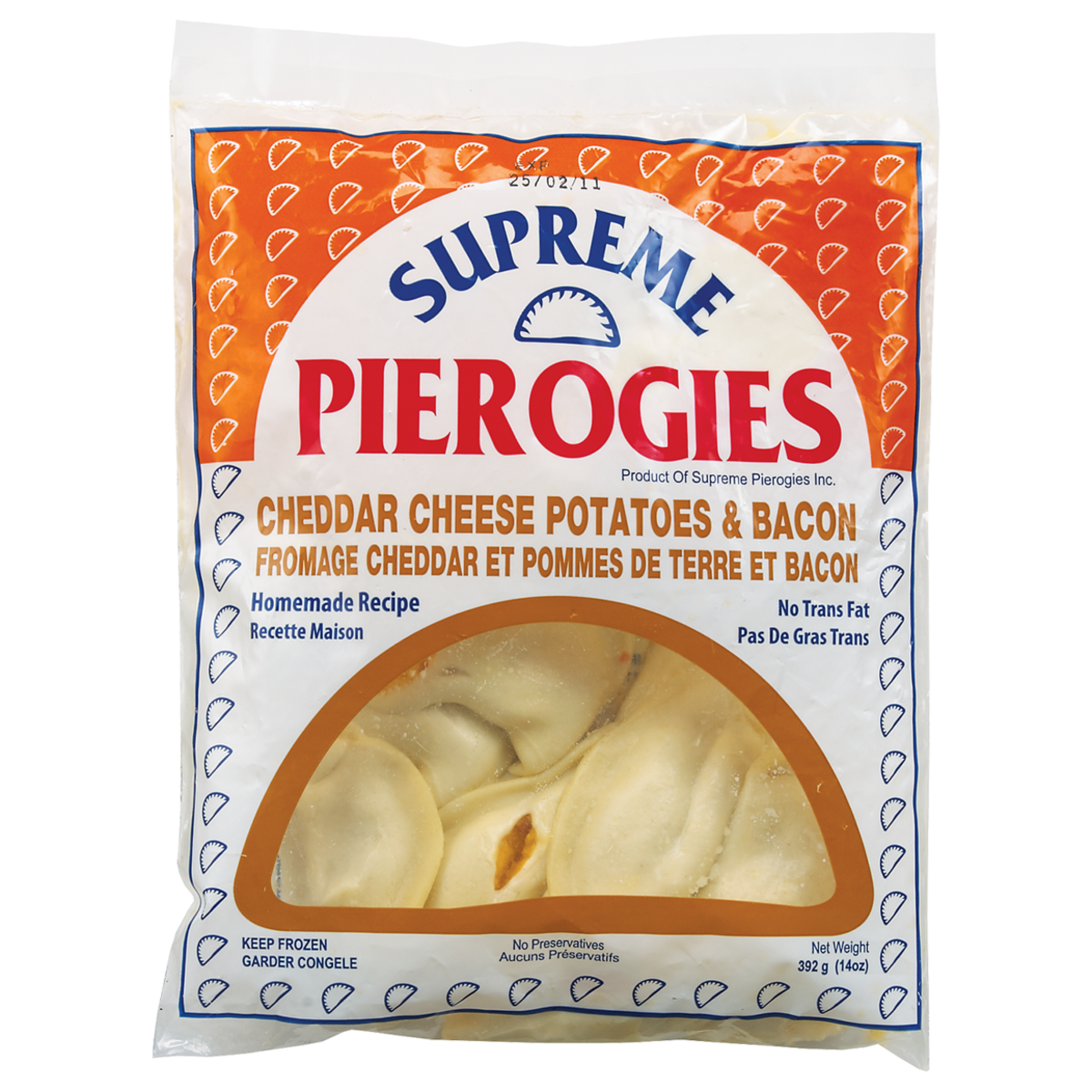Supreme Pierogies, Cheddar Cheese & Bacon 392 g, $1.15/100g