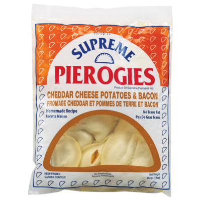 Supreme Pierogies, Cheddar Cheese & Bacon 392 g, $1.15/100g
