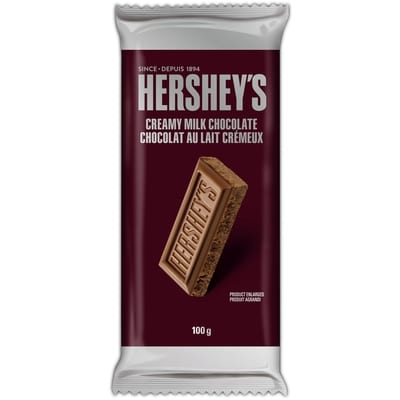 Hershey’s Barre de chocolat au lait crémeux format familial 100 g, 2,00 $/100g