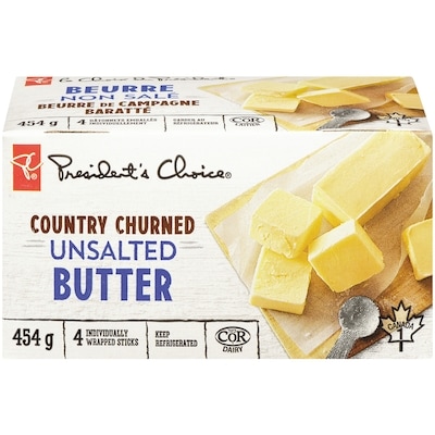 President's Choice Country Churned Unsalted Butter  454 g, $1.87/100g