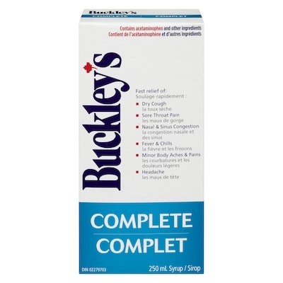 Buckley’s Sirop Complet toux, rhume et grippe avec Anti-mucositès 250 ml, 7,40 $/100ml