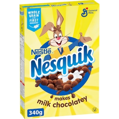 General Mills Nesquik Chocolate Breakfast Cereal, Whole Grains and Fibre 340 g, $1.70/100g
