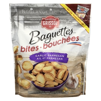Grissol Boulangerie Grissol Bouchées de Baguettes Ail et parmesan 130 g, 3,30 $/100g
