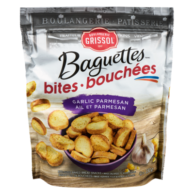 Grissol Boulangerie Grissol Bouchées de Baguettes Ail et parmesan 130 g, 2,31 $/100g
