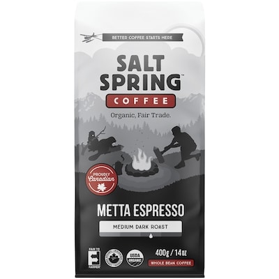 Salt Spring Whole Bean Coffee Metta Espresso Medium Dark Roast 400 g, $5.50/100g